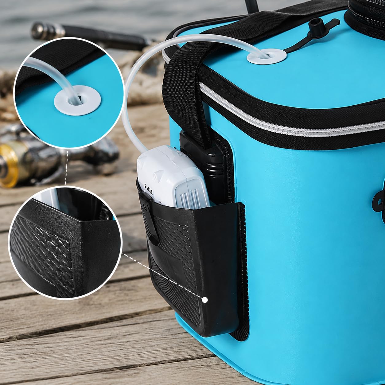 Récipient Pêche Pliable en EVA Revêtement Anti-Fuite Poignées Confortables pour l'Utilisation comme Seau à Poisson Boîte Pêche Lors s Sorties, Bleu Clair, 40 * 25 * 24cm