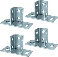 Vista 1 de Paquete de 4 bases de poste en U de 2 ranuras para canal de puntal cuadrado de 1-5/8 pulgadas, montaje en planta baja, 3/16 pulgadas de grosor