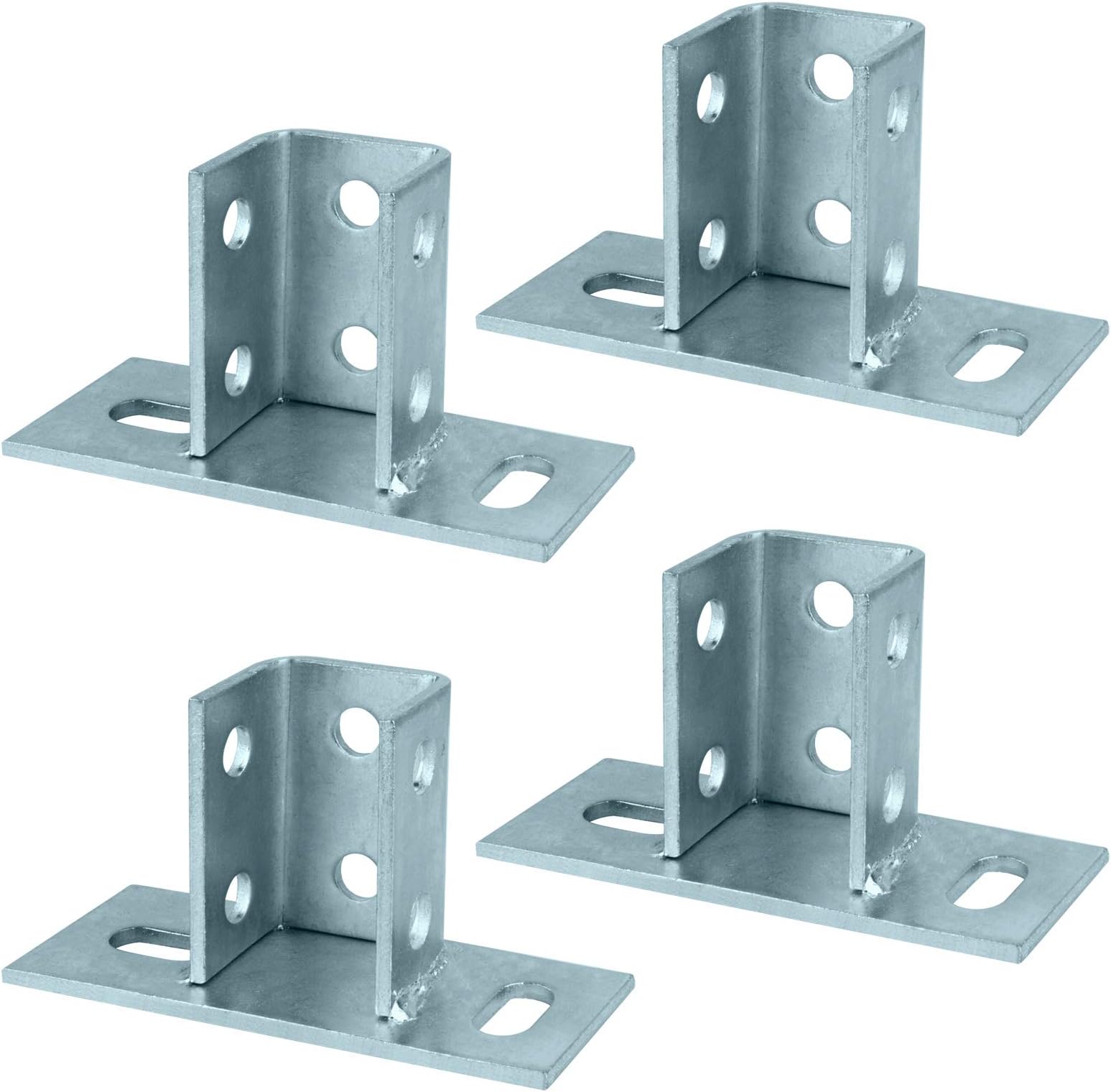 4 Pack 2 Slot U Post Base for 1-5/8" Square Strut Channel, Ground Floors Mount, 3/16" Thick
