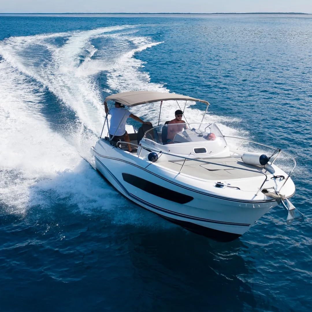 Oceansouth Bimini Top a 3 archi con stivale integrato (blu pacifico, larghezza 1,7 m – 1,9 m) telaio archi parasole barca copertura impermeabile stivale cinghia di stoccaggio grande grande grande