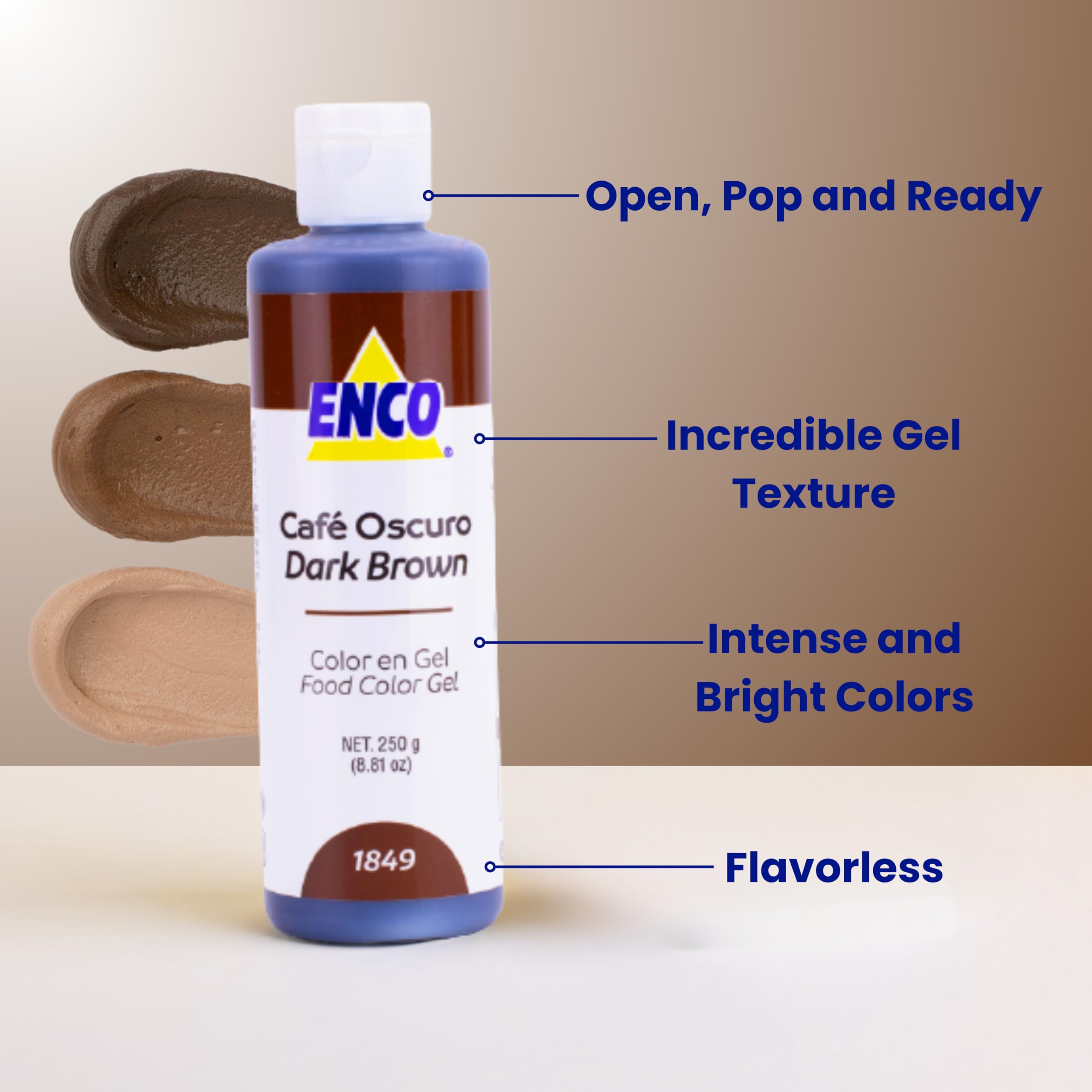 ENCO Food Coloring Gel Dark Brown 8.8 oz (250g) Concentrated, Vegan
