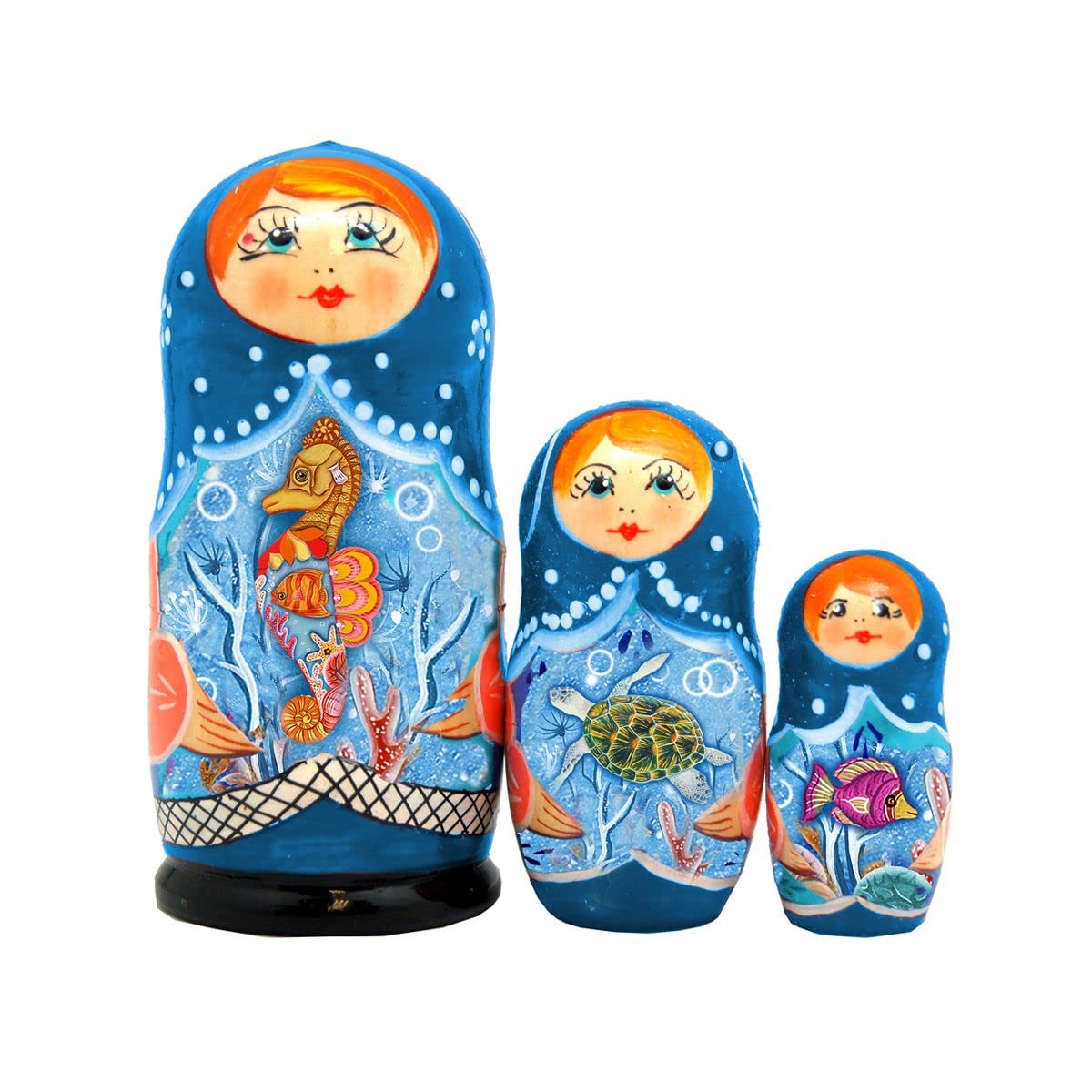 Little Fishes 3-Nest Matreshka Wooden Nesting Dolls Set, Coastal - 14721 by G.DeBrekht