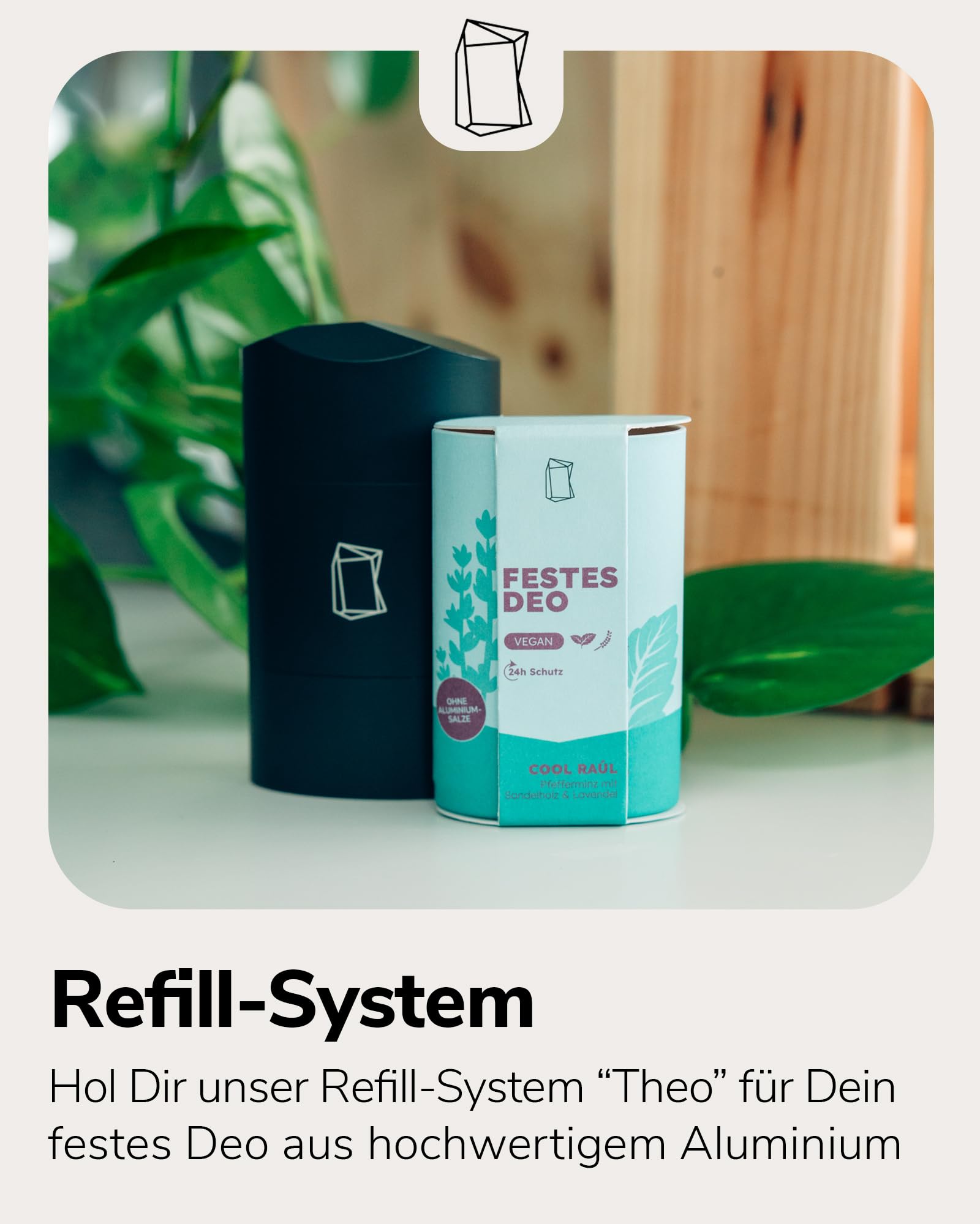 Duschbrocken Festes Deo Starterset - 3x Cool Raúl Deodorant mit Deo-Behälter - Herb & Frisch - 24h Schutz ohne Aluminium - Vegan & Plastikfrei - 316g