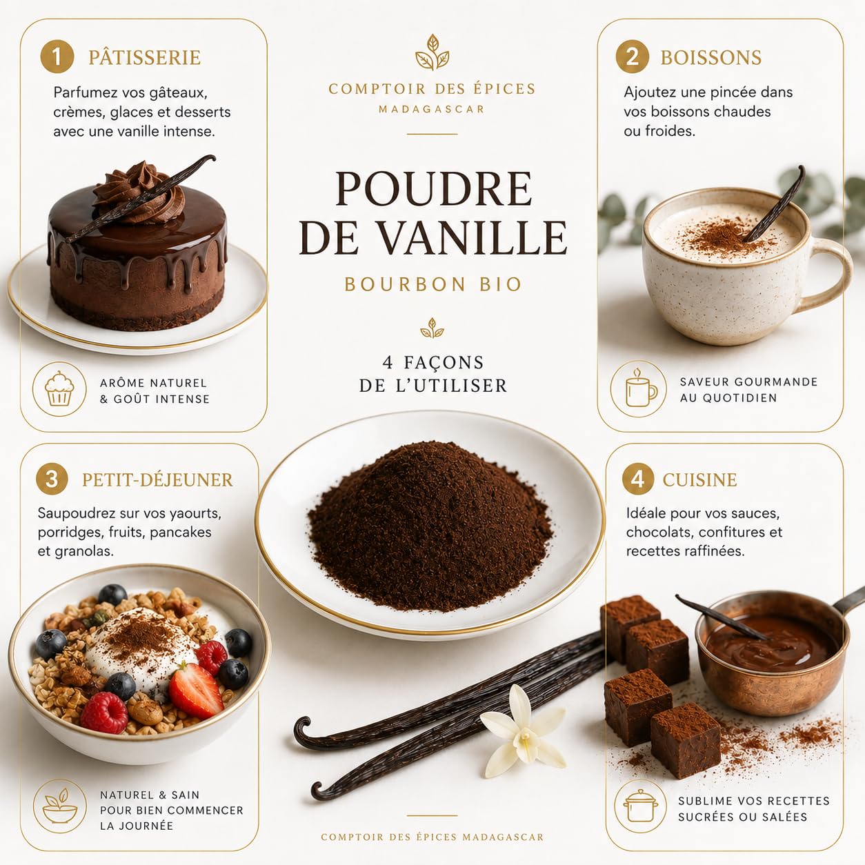 Masse de Cacao Cérémonial 500g – 100% Pur + Poudre Vanille Bourbon BIO 10g Offerte – Direct Producteur – Notre Coopérative – COMPTOIR DES EPICES MADAGASCAR