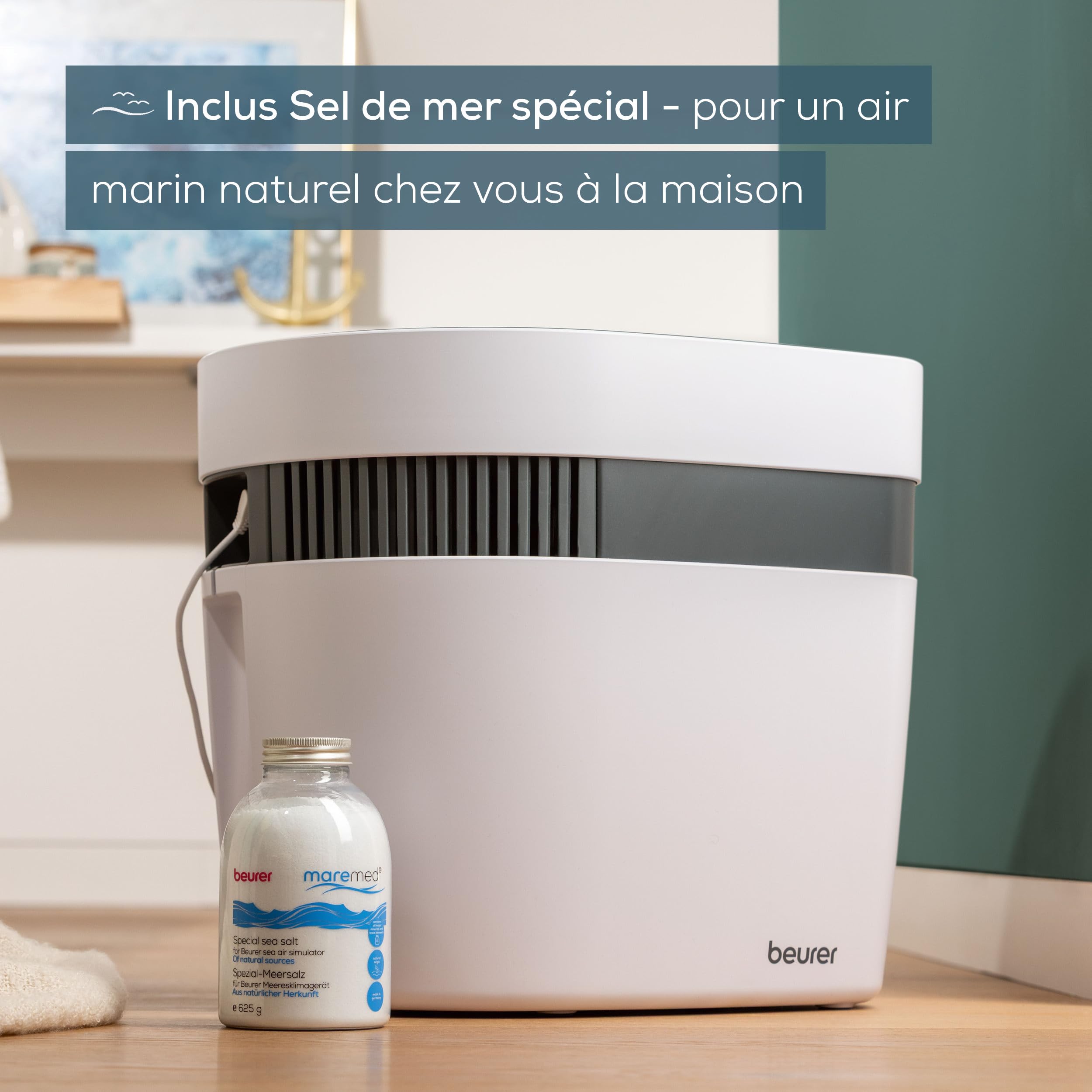 Beurer Maremed simulateur d'air marin, humidification et purification de l'air, climat marin identique à la nature, minéralisation au sel marin, filtration des bactéries et des virus