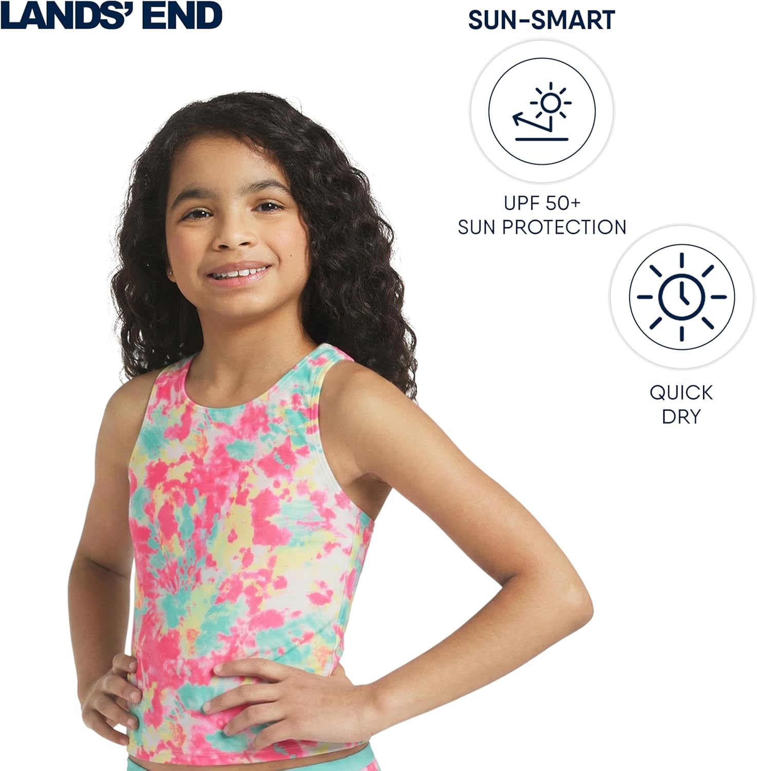 Lands' End Girls' UPF 50+ Swim Bikini Bottom and Racerback Tankini Set - Image 4