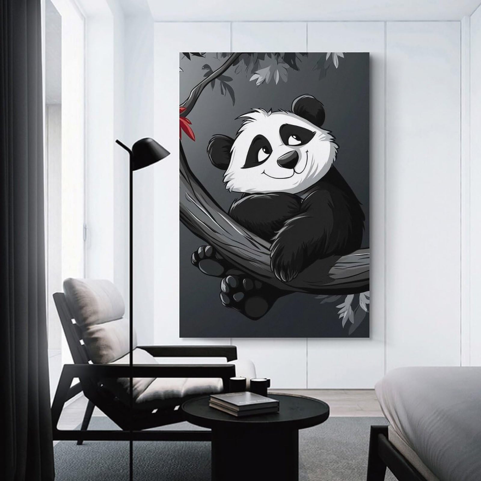 Junmoney Smiling Panda on Branch Room Decor Wall Art, 20x30inch(50x75cm), for Bedroom Walls, Guest Spaces Or Lounges, Stylish Decor for A Restful Room Update