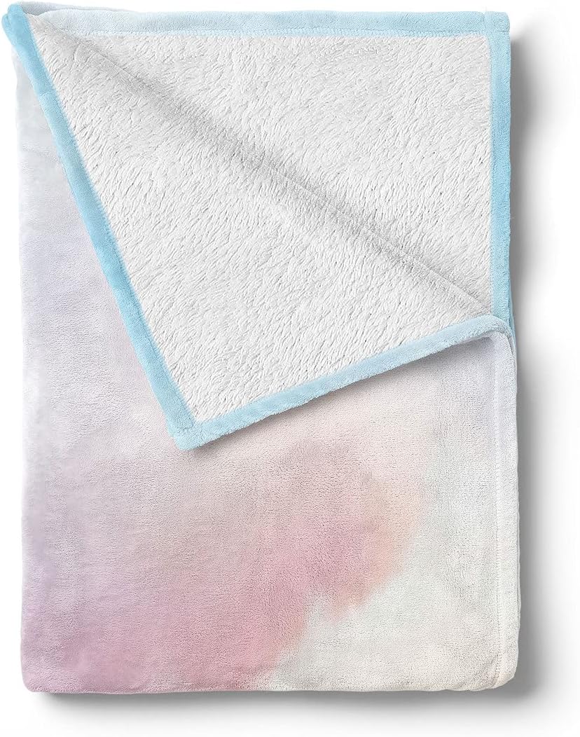 Lunarable Clouds Throw Blanket, Fluffy Dreamy Gradient Faded Pastel Cloud Ethereal Fog Sublime Rainbow Featured Print, Flannel Fleece Accent Piece Soft Couch Cover for Adults, 50" x 70", Blue Pink