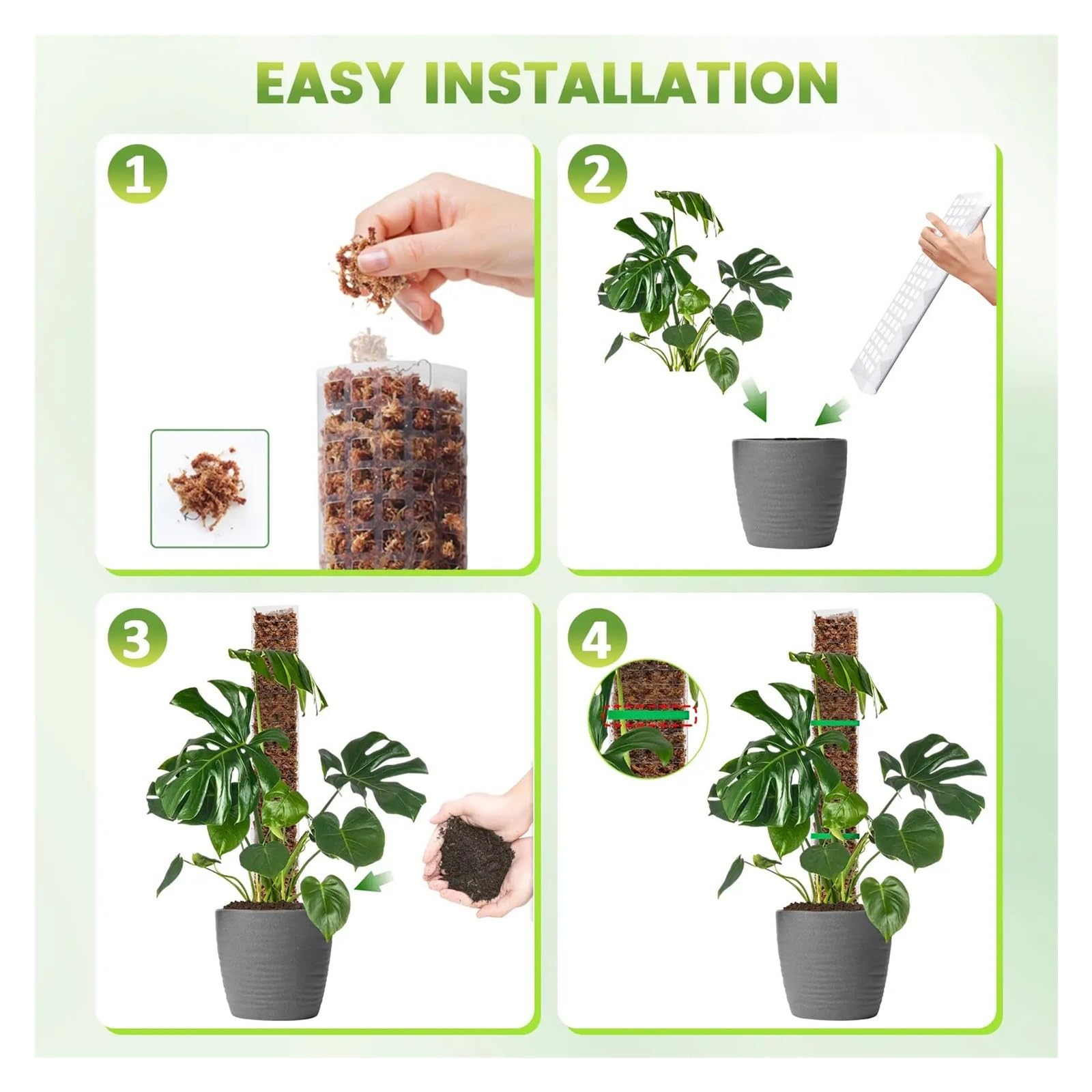 Tuteurs Pour Plantes Poteau en mousse 24/36/48 pouces for Monstera | Grands poteaux en forme de D, plantes grimpantes en Pot, mousse de sphaigne, piquet de croissance de jardin(48inch-4pack)