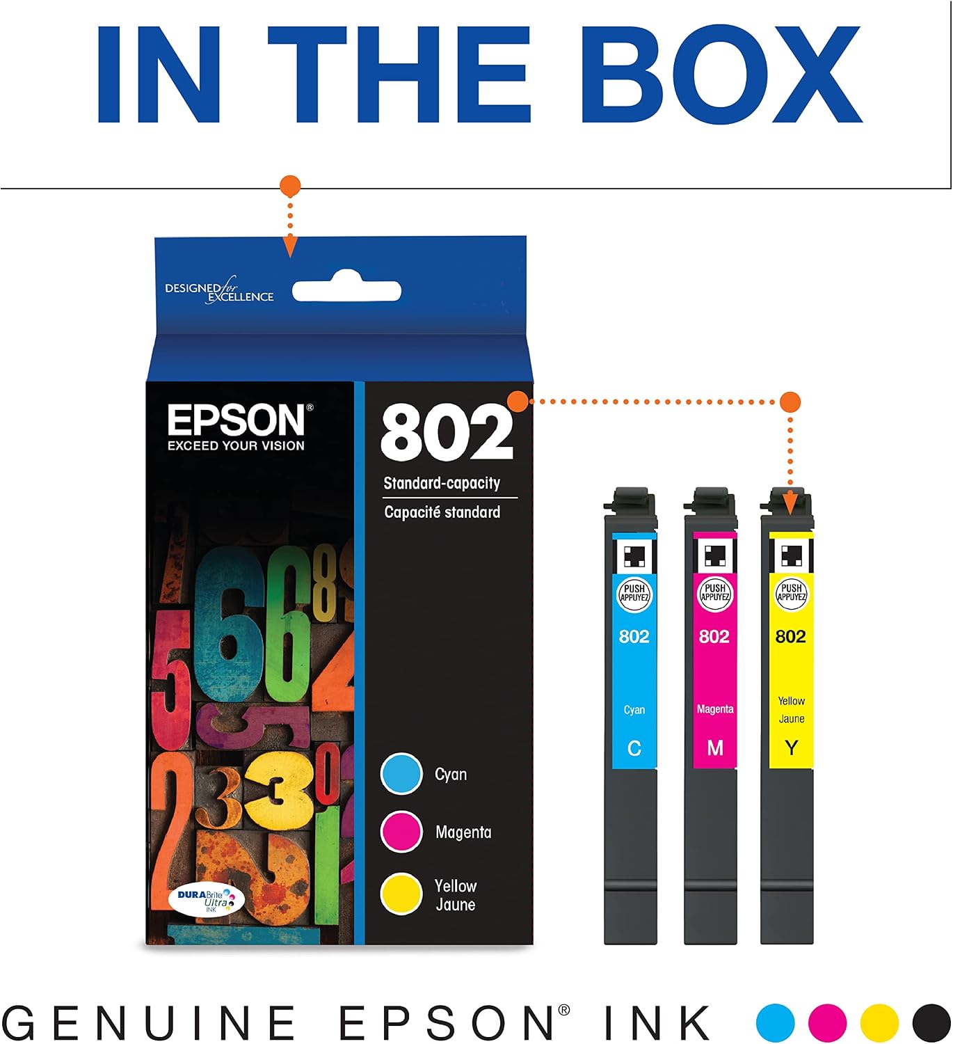EPSON T802 DURABrite Ultra -Ink Standard Capacity Color Combo Pack (T802520-S) for select Epson WorkForce Pro Printers