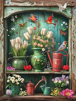 Rustic Flowers Stamped Cross Stitch Kits - Bird Needlepoint Counted Cross Stitch Kits for Beginners Adults Patterns Dimensions Needlecrafts Embroidery Kits Arts and Crafts
