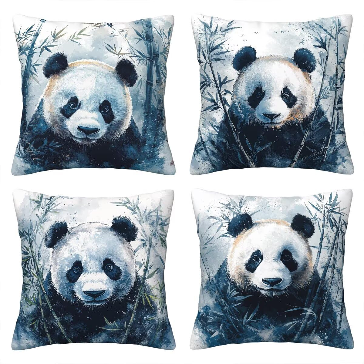 Federe Cuscini Divano 60x60 cm, Grigio Cuscini per Divano, Velluto Federe Cuscino Letto Impermeabili Set da 4, Copricuscini Panda Motivo con Cerniera Invisibile Design per Sofá, Regalo Donna F-29