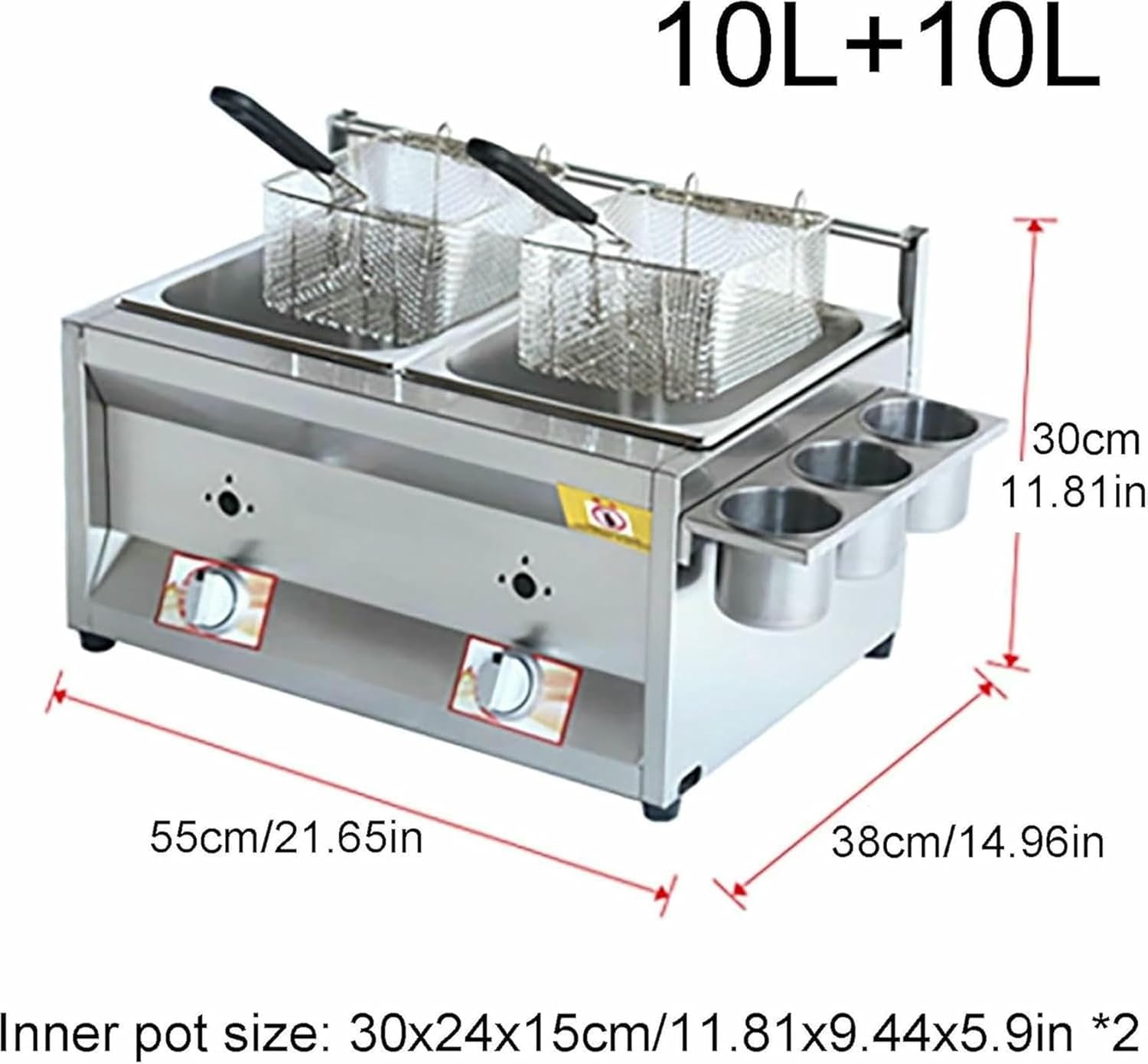 Commercial Fat Fryer Basket Commercial Gas Deep Fryer 20L30L Countertop Stainless Steel Kitchen Frying Machine Removable Baskets Lid, For French Fries Turkey Home Kitchen~/