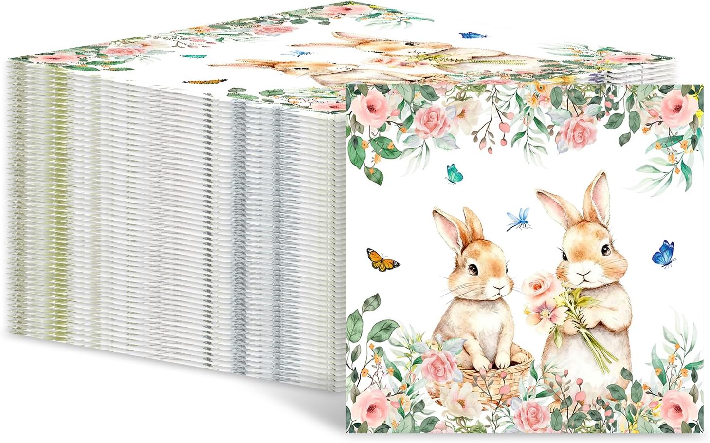 40Pcs Easter Napkins with Bunny Pattern, Disposable Serviettes for Table Decoration, Easter Decorations Interior, Easter Bunny Decorations, Soft Paper Napkins for Parties