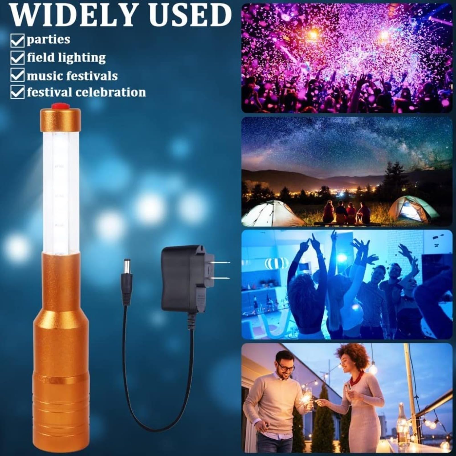 Lote de 2 lámparas LED para botella, varillas estroboscópicas y luminosas recargables para botellas de champán, bar, club, fiesta, cumpleaños, boda, eventos