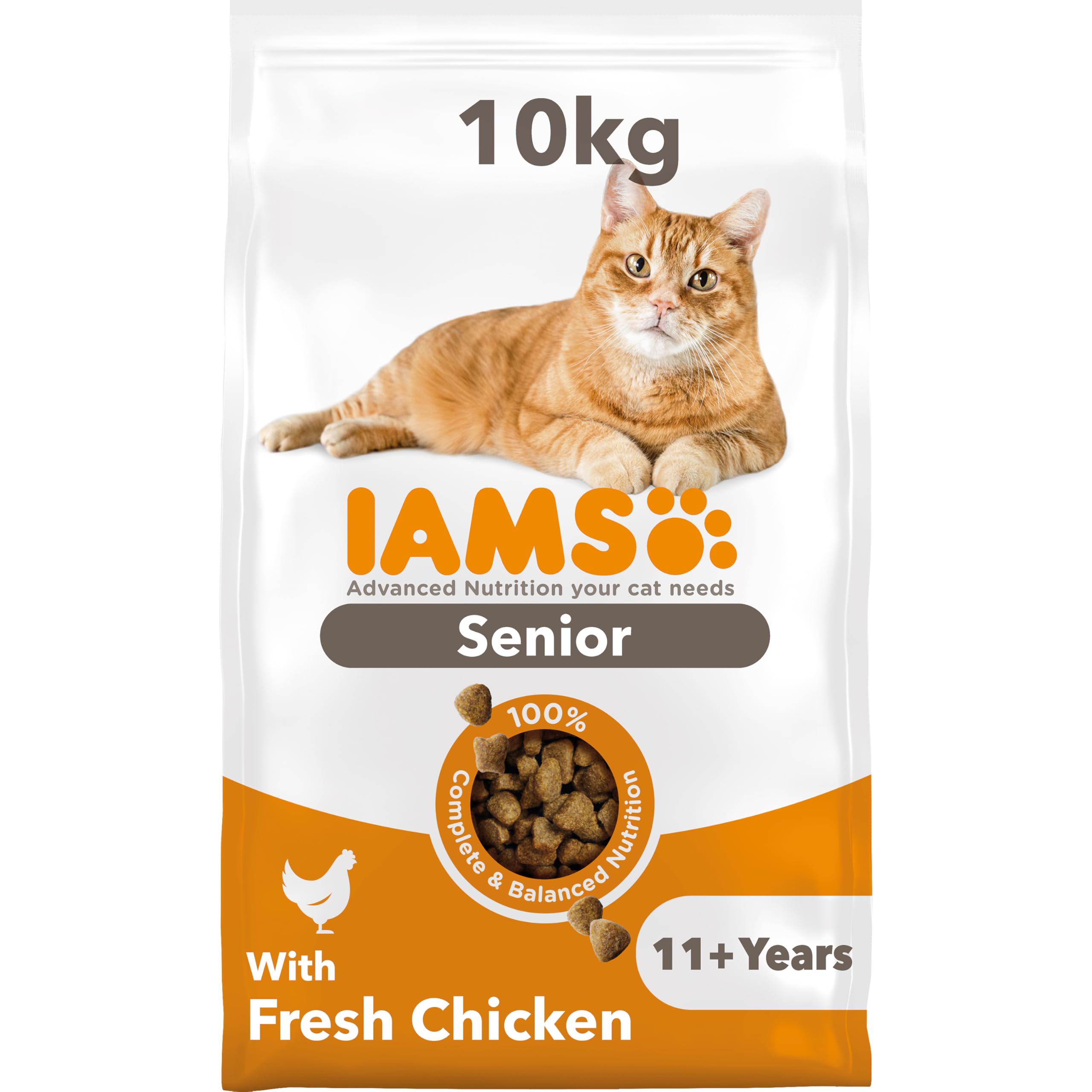 IAMS Senior 11+ Dry Cat Food Chicken 10kg - Supports Healthy Ageing