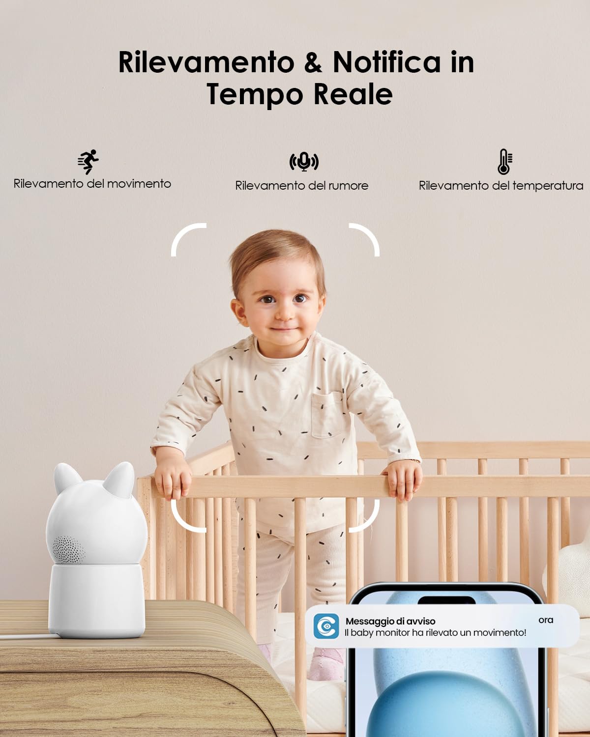 CZEview 5,5" 2K Baby Monitor Video e Audio, Luce Notturna & Musica, Telecamera Bambini, Controllo Tramite APP Mobile & Monitor, Rilevamento di Grida/Movimento (Baby monitor con 1 telecamera)