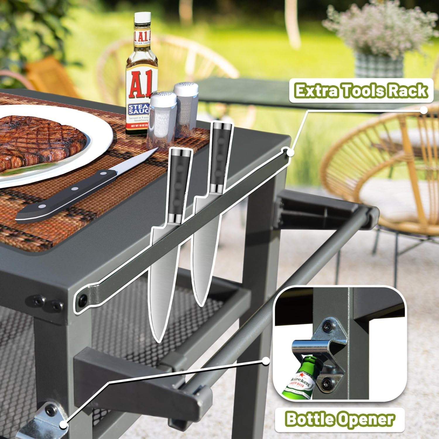 3-Shelf Outdoor Grill Table, Blackstone Griddle Stand with Wheels