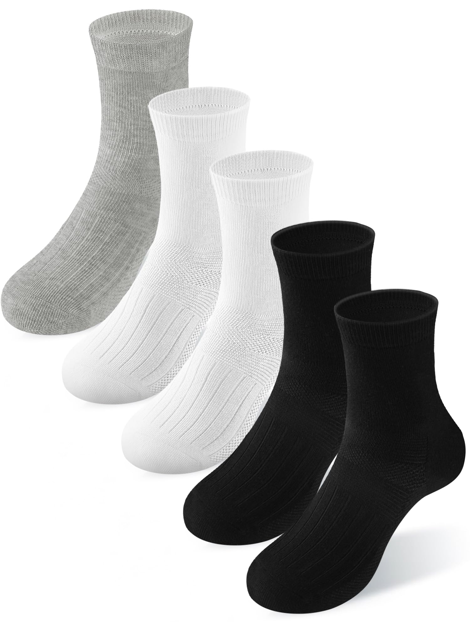 Boys Socks Athletic Crew Cotton Seamless Toes Breathable 5-Pack 4-18Years