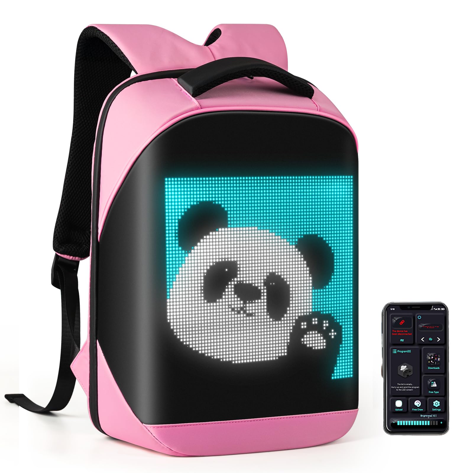 Laptop Backpack with Programmable Screen, App Control Led Laptop Backpack, Waterproof Led Bag, Travel, Motorcycle Backpack, Unique Gift for Men or Women,17 Inch Laptop (Pink)