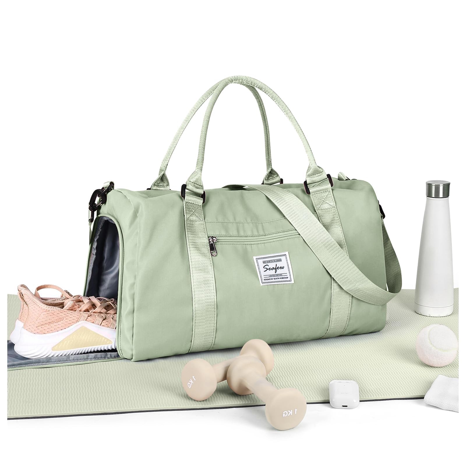 HYC00 Borsone Palestra Donna Uomo Borsa Sportiva con Scomparto Scarpe Borsone da Viaggio Sports Gym Bag Grande Borse da Palestra Piscina Donna Fitness Weekend Duffel Bag Borsa per Ospedale,Verde Erba