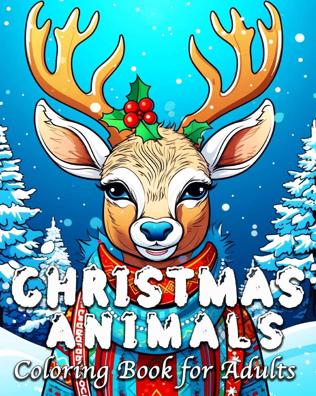 Christmas Animals Coloring Book for Adults: 55 Cute Animal Illustrations for Stress Relief and Relaxation