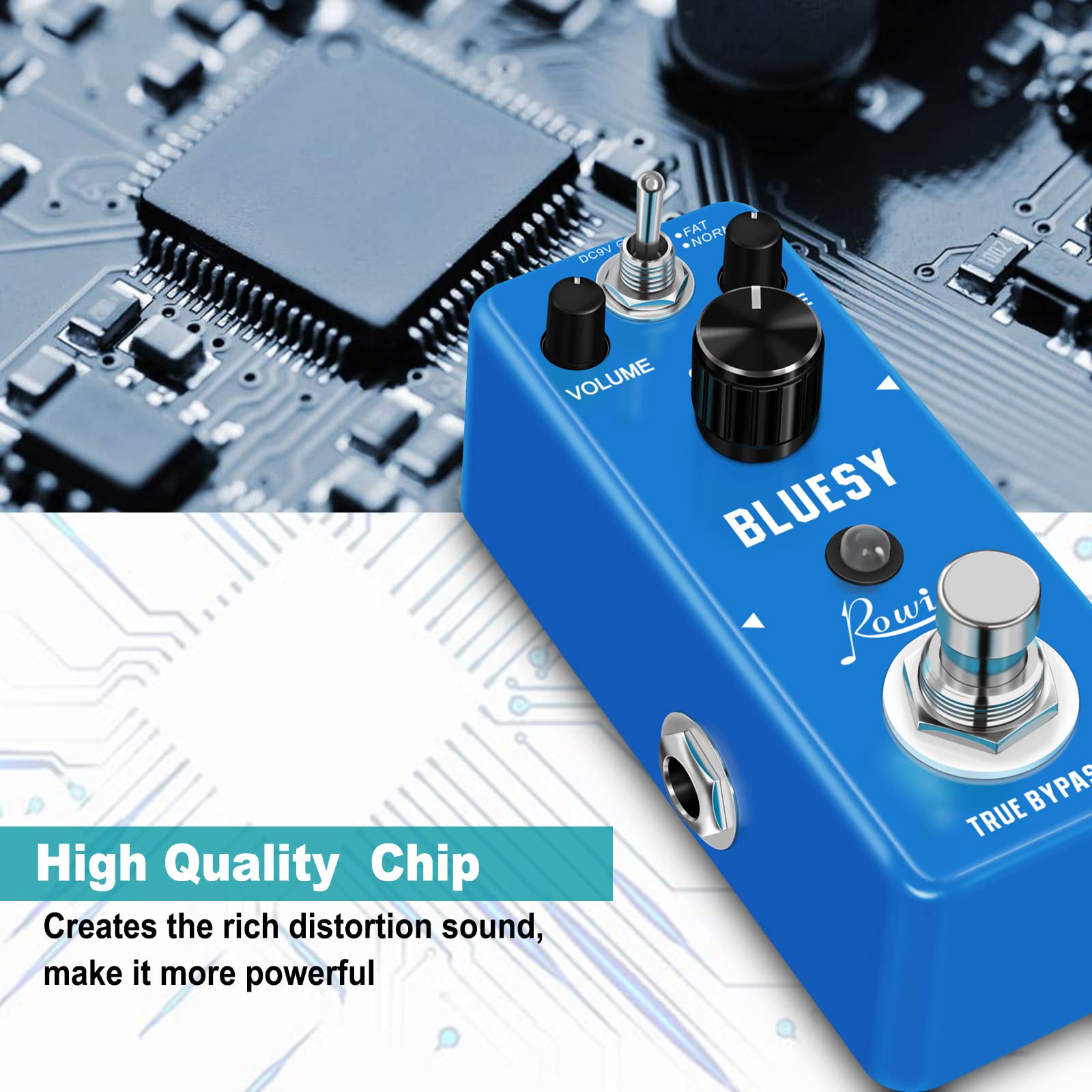Rowin Bluesy LEF-321- Pedale per chitarra con modalità Fat e Normal, effetto distorsione in stile blues, per chitarra elettrica e basso, True Bypass