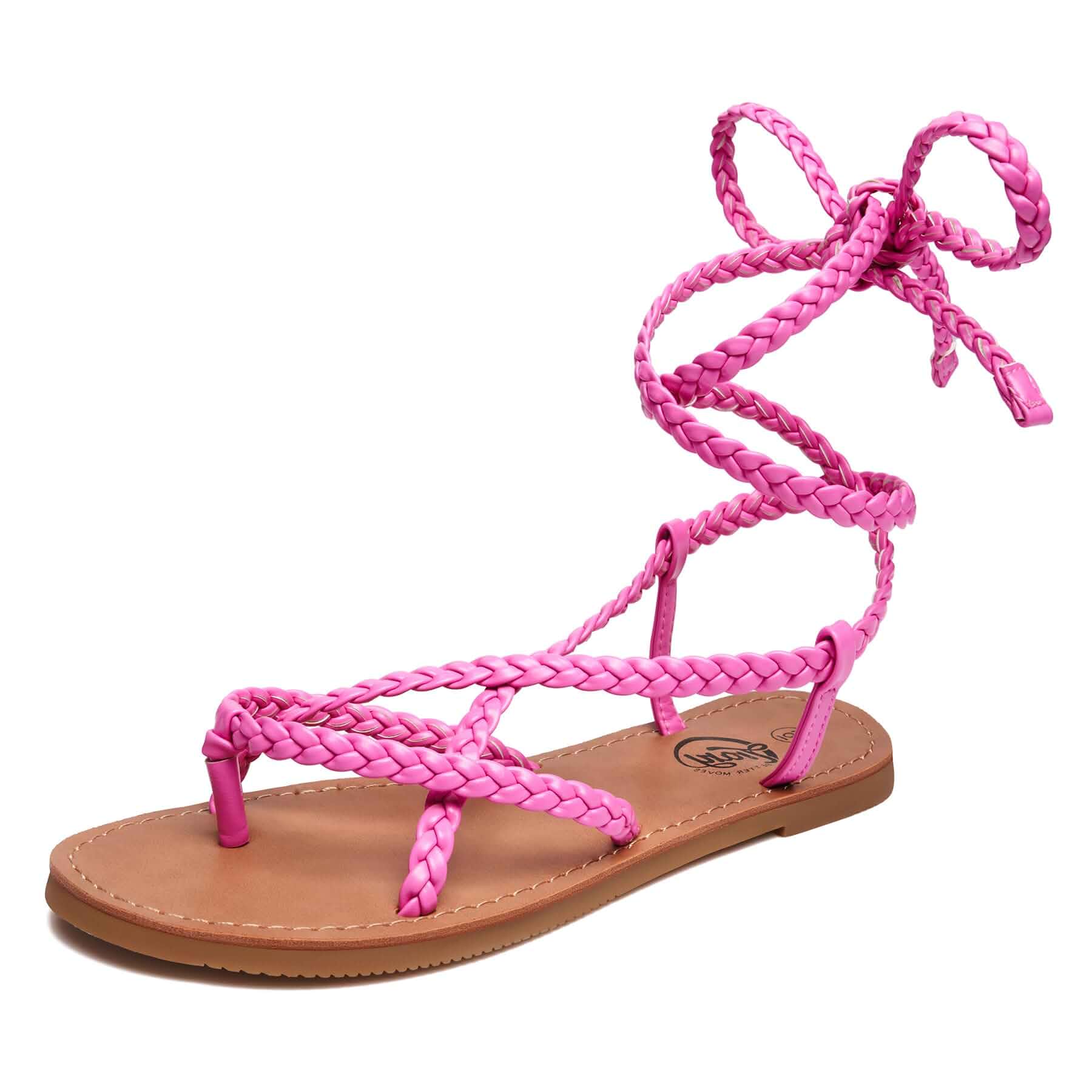 Trary Womens Lace Up Sandals Flat Strappy Gladiator Braided Sandals Tie Up Open Toe Summer Woven Shoes Lightweight Comfortable Ankle Wrap Roman Dressy Casual Beach Travel Cute Flats