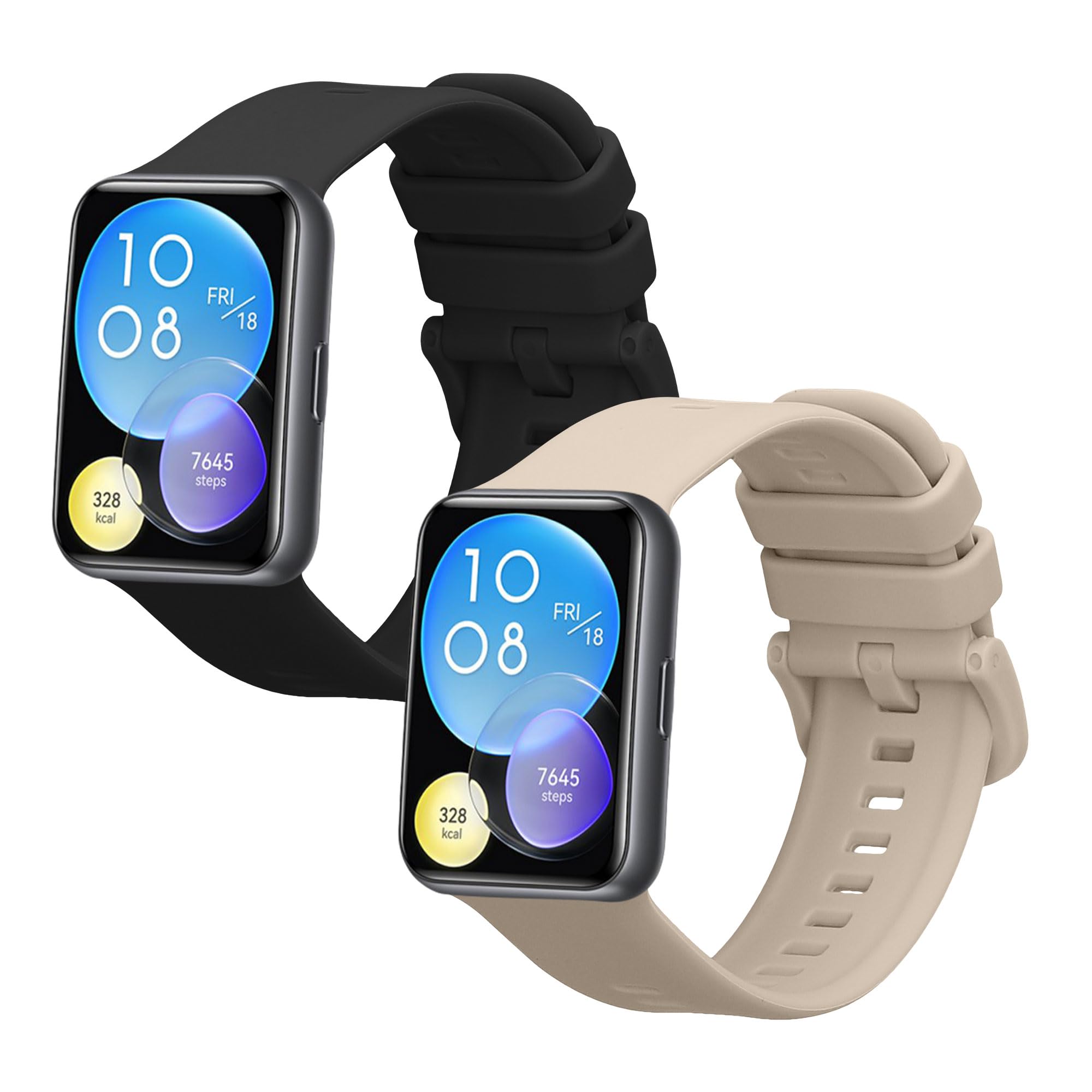 kwmobile Straps Compatible with Huawei Watch Fit 2 Straps - 2x Replacement Silicone Watch Bands - Black/Dark Blue