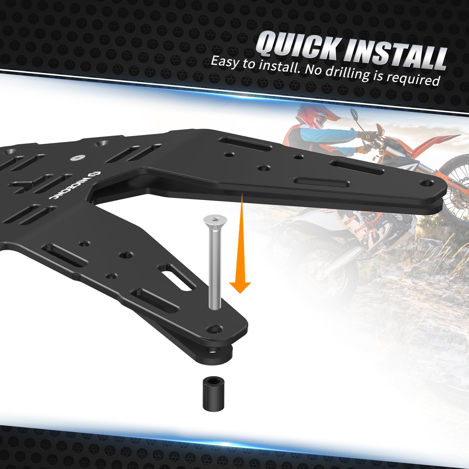 NICECNC Schwarzer Gepäckträger für Motorräder, kompatibel mit der 690 Enduro R (Baujahre 2019–2023) sowie mit der ES/SM 700 (Baujahre 2022–2023)