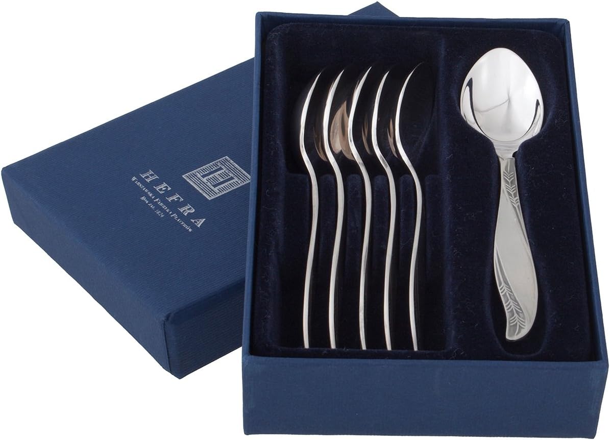 Hefra 6-Piece Set Coffee Spoons American Oxide Brass Silver 10 x 9 x 5 cm