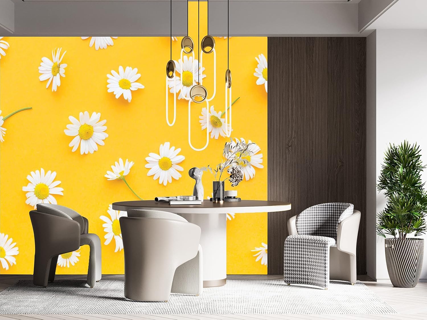 Nimbose® Self-Adhesive Botanical White Flowers On Orangish Yellow Wallpapers, Peel & Stick Wall Stickers for Home Decor, Living Room, Bedroom, Kids Room (5 Meters, 45 x 500 cm Qty: 1) 4