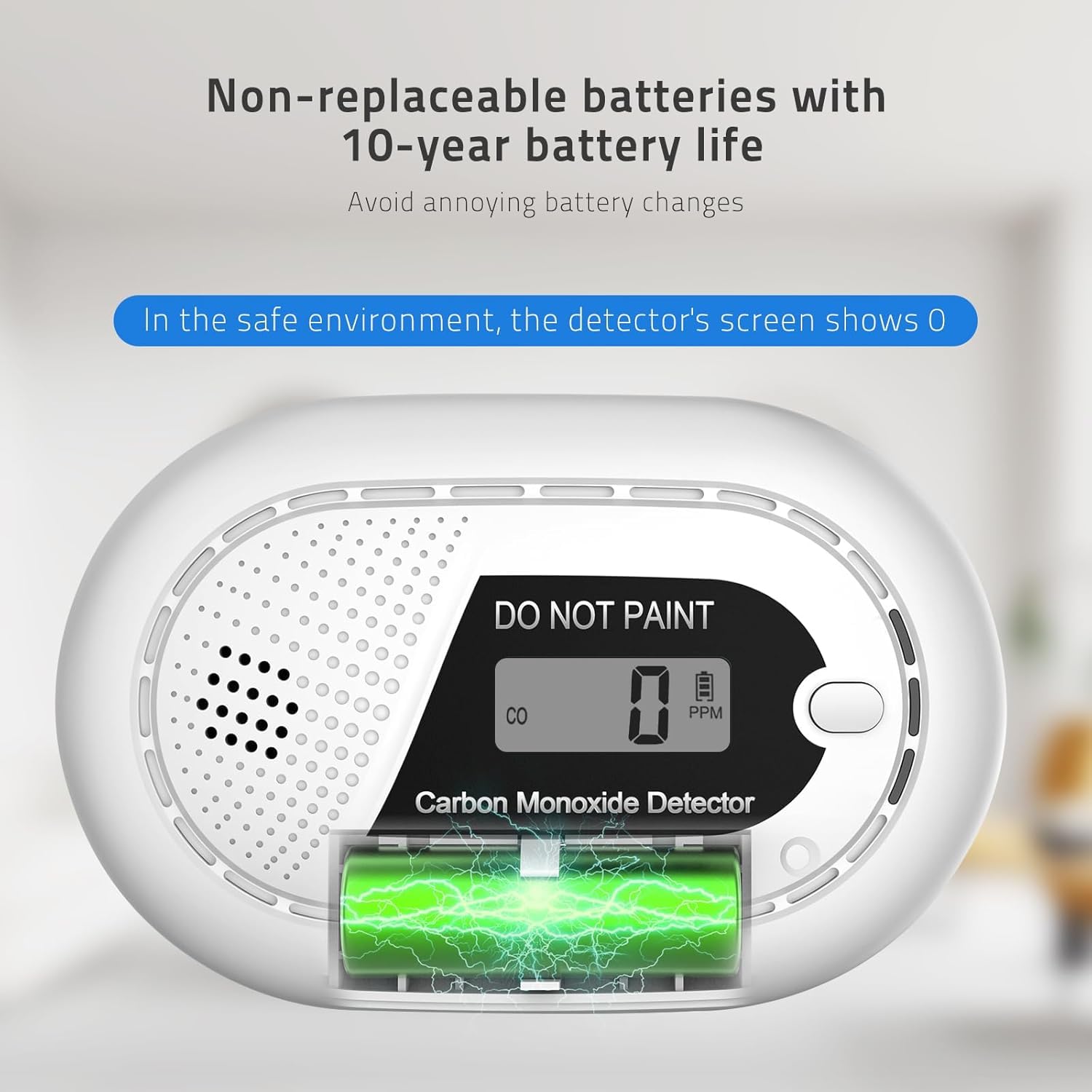 Safeliveo Detector Monoxido de Carbono con Pantalla Digital LCD, EN 50291, 10 Años de Vida Útil del Sensor, Alarma de Batería Baja, 2 Pieza Negro（No se Puede Utilizar con la estación Base）