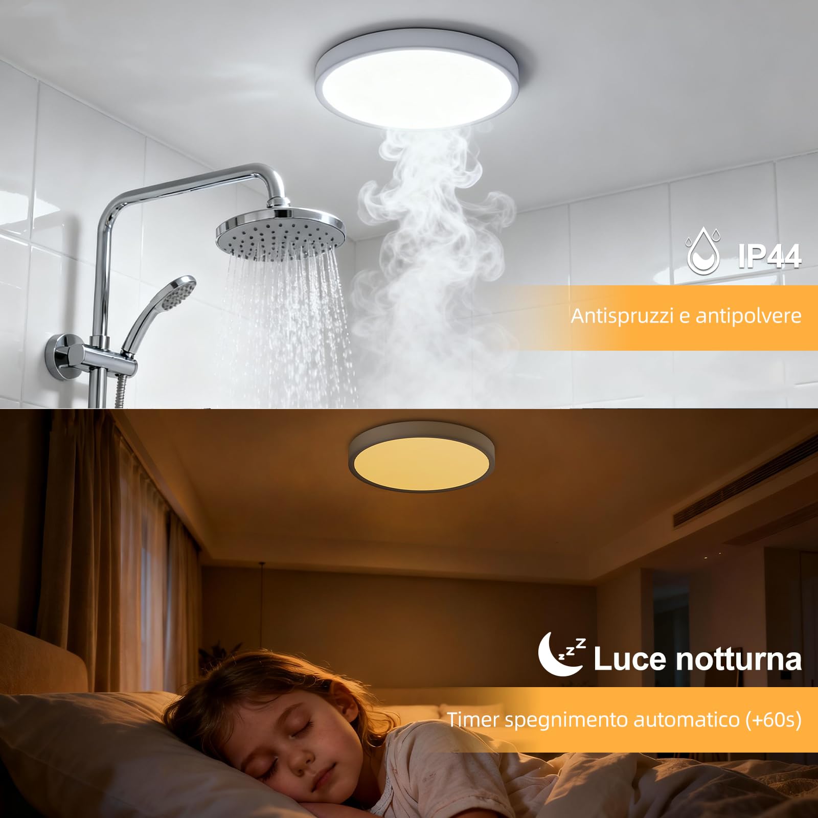 DetarZinLED Plafoniera LED Soffitto Camera da Letto, 24W 2700LM 30cm Lampada da Soffitto Tonda Dimmerabile con Telecomando, Lampadario Bagno IP44 Impermeabile, Luci RGB Colorate per Corridoio Interno