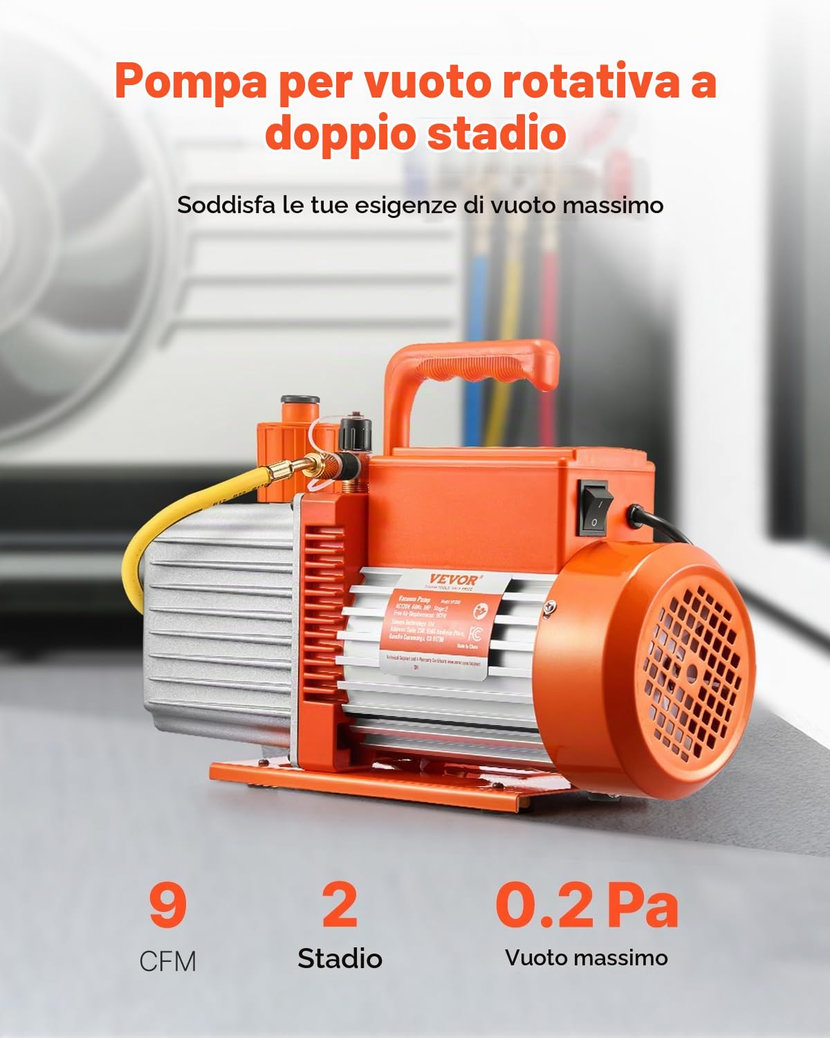 VEVOR Pompa per Vuoto 9 CFM, Pompa per Vuoto a Palette Rotanti 2 Stadi HVAC per Sistemi Kit Pompa per Vuoto AC per Auto con Contenitore per Olio per Manutenzione Aria Condizionata da Veicoli