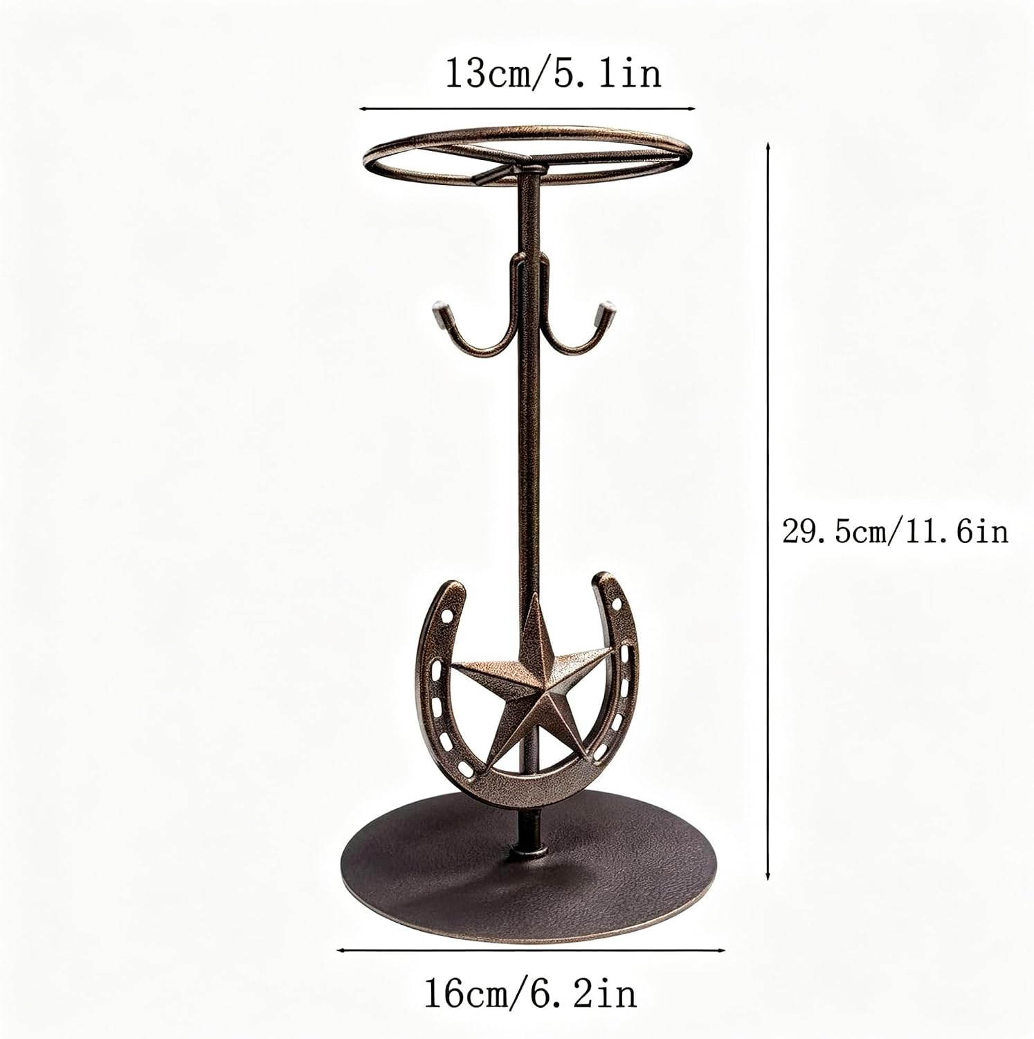 2 Pack Cowboy Hat Holder, Vintage Iron Hat Rack with Horseshoe Decor, Tabletop Hat Stand for Fedora and Panama Hat, Western Home Decor Gift for Men
