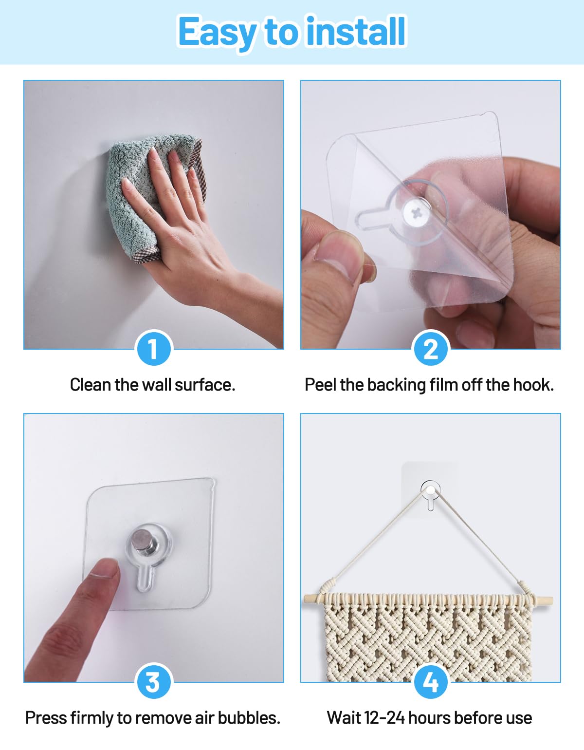 12 Pcs Picture Hangers without Nails 20 Ibs Load Heavy Duty Self Picture Hanging Hooks for Hanging Waterproof — view 6