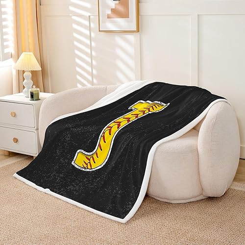 Miniatura 2 de Erosebridal Initial J Letter Fleece Blanket 40x50 Baseball Sport Fuzzy Plush Throw for Sofa Couch  Monogrammed Sherpa Blanket Softball Accessories