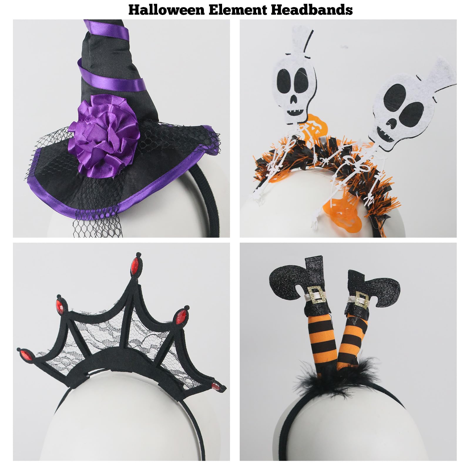 MAINOSHY 6PCS Halloween Headbands Hair Hoop Pumpkin Witch Hat Skeleton Ghost Halloween Element Headbands Fancy Dress Hair Bands for Adult Halloween Fancy Dress - Image 3