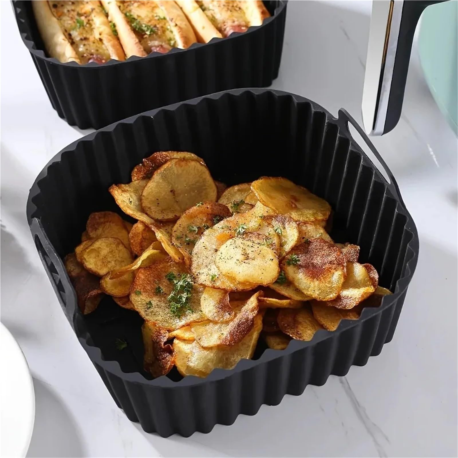Wiederverwendbare, quadratische, antihaftbeschichtete Silikon-Luftfritteusen-Einlagen, Korbmatte, passend for Backzubehör for Backöfen und Mikrowellen von 4–7 QT