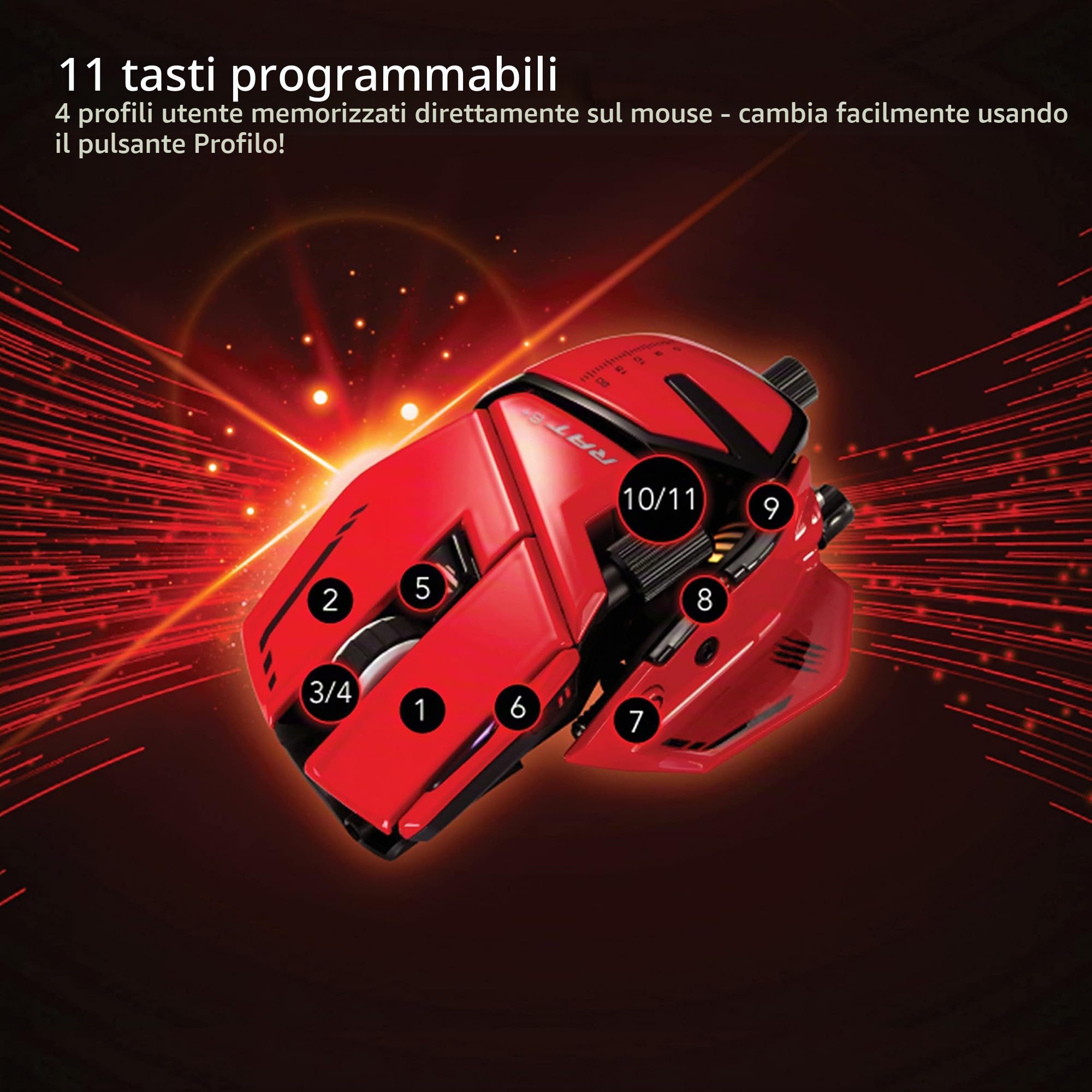 MAD CATZ Catz R.A.T. 8+ ADV - Mouse da gioco cablato completamente regolabile, base in metallo, 20.000 DPI, 11 pulsanti programmabili, 4 profili utente memorizzati direttamente, LED RGB, sistema di