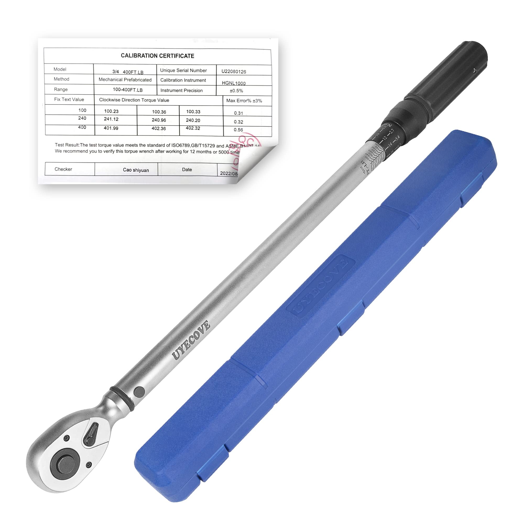 UYECOVE 3/4Inch Drive Click Torque Wrench, DualDirection Click