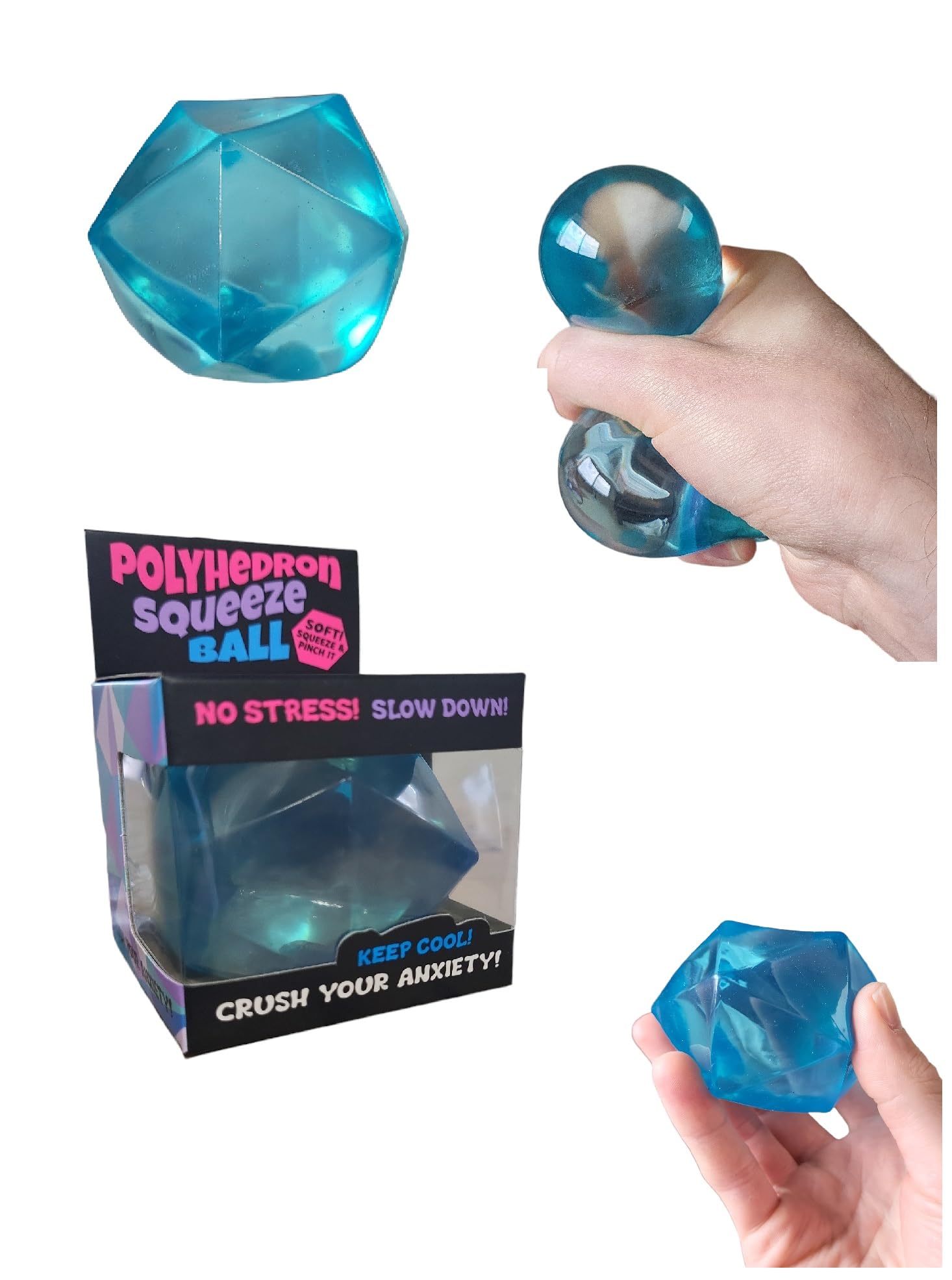 Polyhedron Diamond Sugar Ball Slow-Rise Stress Ball, Transluscent Cool Shape Gummy Sugar Balls Fidget Toys (1 Blue and 1 Green - 2 Pack, 2, Count)
