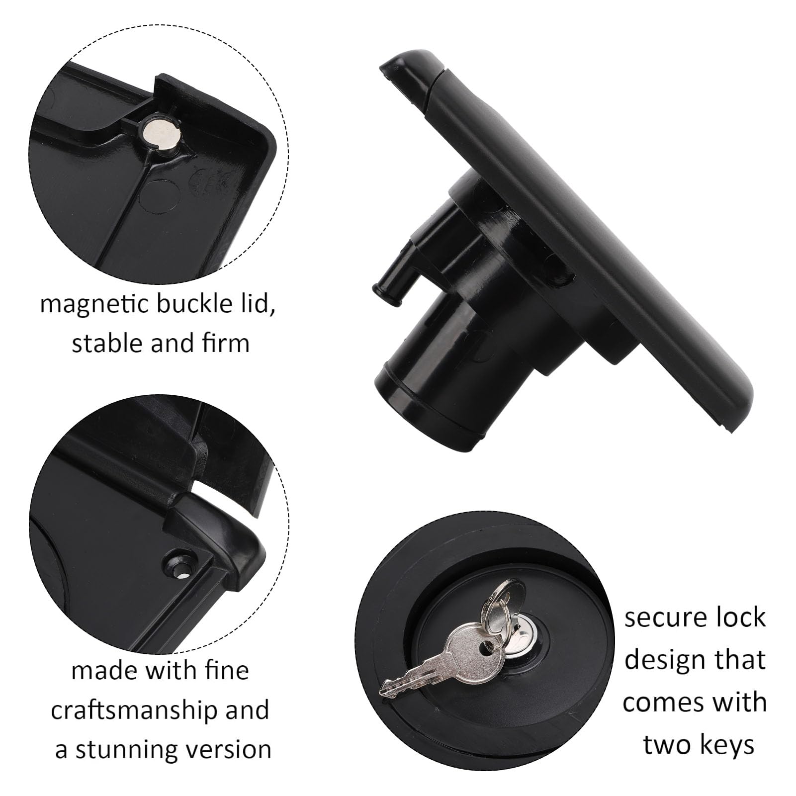 Interreno de Llenado de Agua RV, Escotilla de Llenado de Agua con Cubierta Magnética y Cerradura, 5.2x5.7in, Negro, Conexión de Agua para Botes de Autocaravana, Material de ABS,