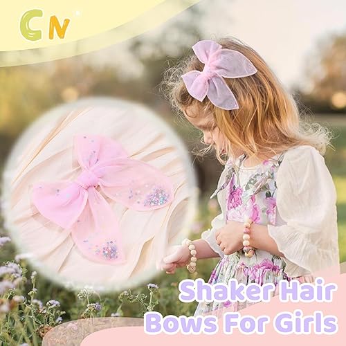 Miniatura 10 de 6 lazos de tul para el cabello para niñas, lazos de CN para niños pequeños con cocodrilo estrella con purpurina, pasadores coloridos para el