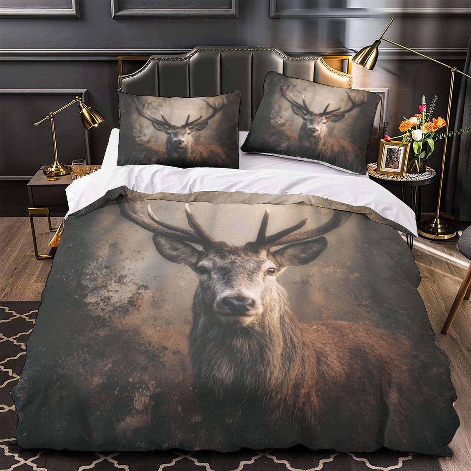 Parure de lit cerf 3D 140x200 avec housse de couette en microfibre pour chambre d'enfant
