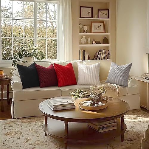 Miniatura 5 de MIULEE Fundas de Almohada de Invierno 24x24 Juego de 2 Suaves a Rayas Navideñas de Pana Fundas Euro para Sofá Sofá de Sala de Estar Coche 24 x 24