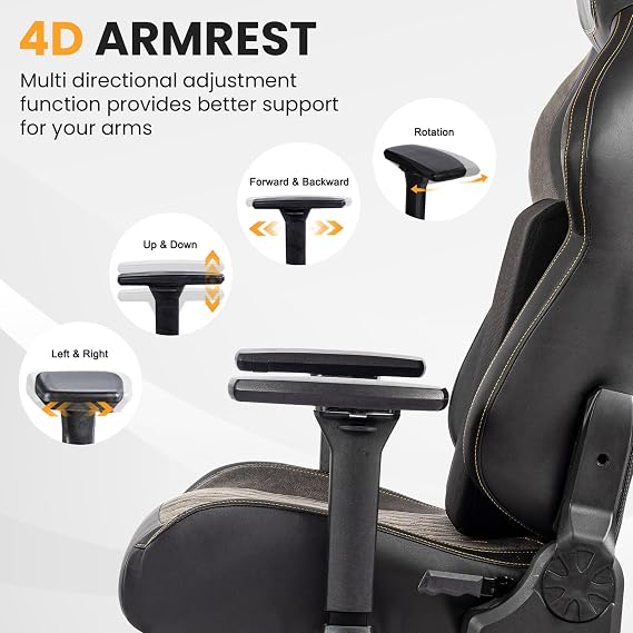 Big and Tall Gaming Chair 440LBS Gaming Chair with Metal Base Memory Foam Lumbar 4D Adjustable Armrest Computer Chair for Heavy People Ergonomic High-Back Computer Chair