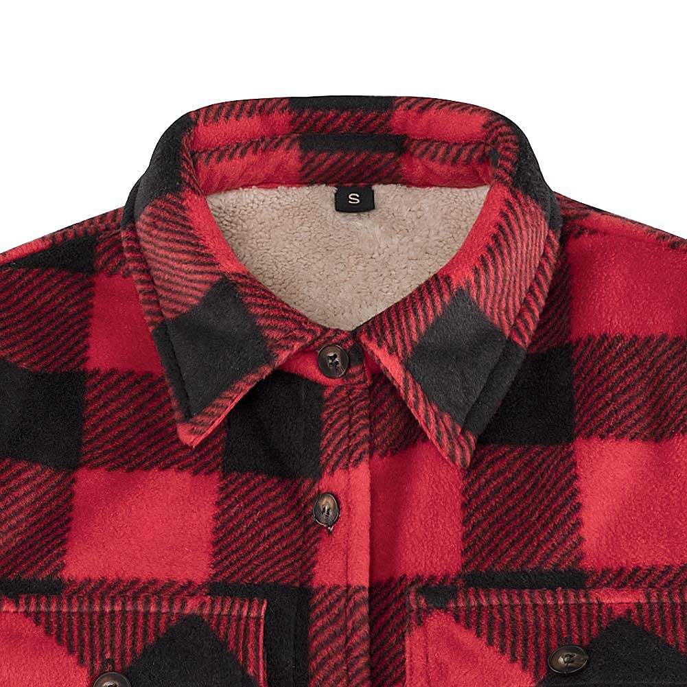 ThCreasa Womens Sherpa Fleece Lined Flannel Shirt Jacket Warm Button Up Plaid Shirt Jac (Sherpa Fleece Throughout)