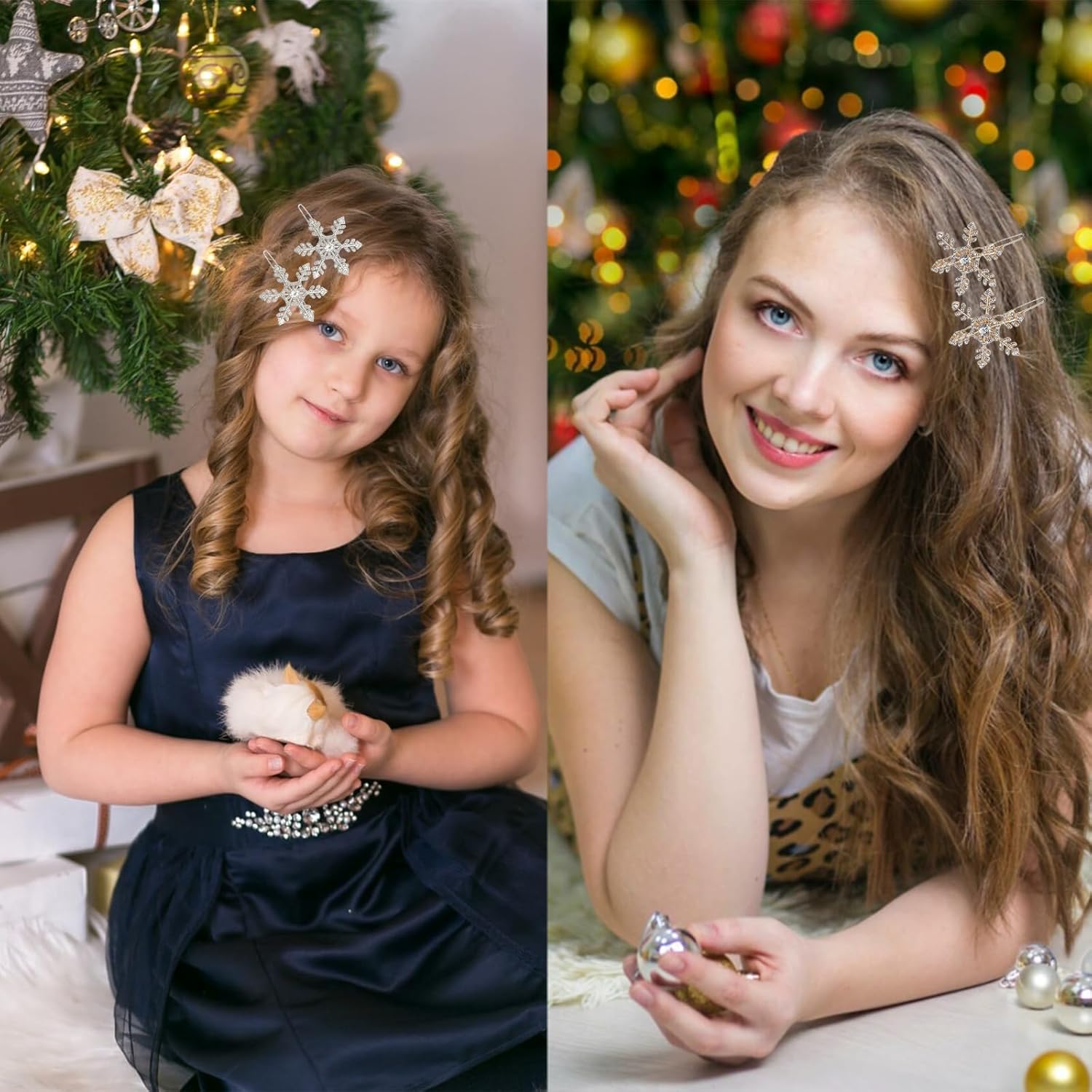 4 Pcs Snowflake Hair Clips Alloy Rhinestone Winter Holiday Hairpin for Woman Girl Christmas Gifts Party Hair Accessories - Image 4